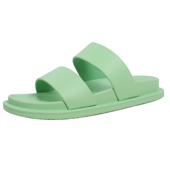 Green Comfort Slides Double Strap EVA flat Sandals - Picture 3 of 5